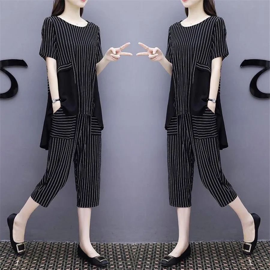 2 piece set tracksuit women  L-3XL 4XL 5XL summer outfit co-ord set  top and pants suits