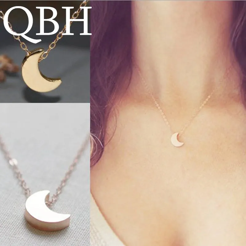 NK317 New Fashion Vintage Moon Pendant Tiny Chains Necklace for Women Jewelry Bijoux Minimalist Kolye Clavicle Collares Summer