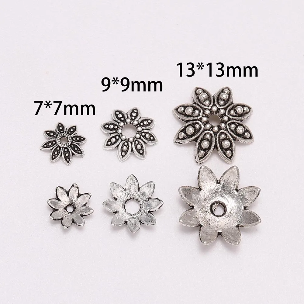 20-100pcs/lot 8 Petals Antique Relief Flower Flow Loose Sparer End Bead Caps For DIY Jewelry Making Bracelet Accessories