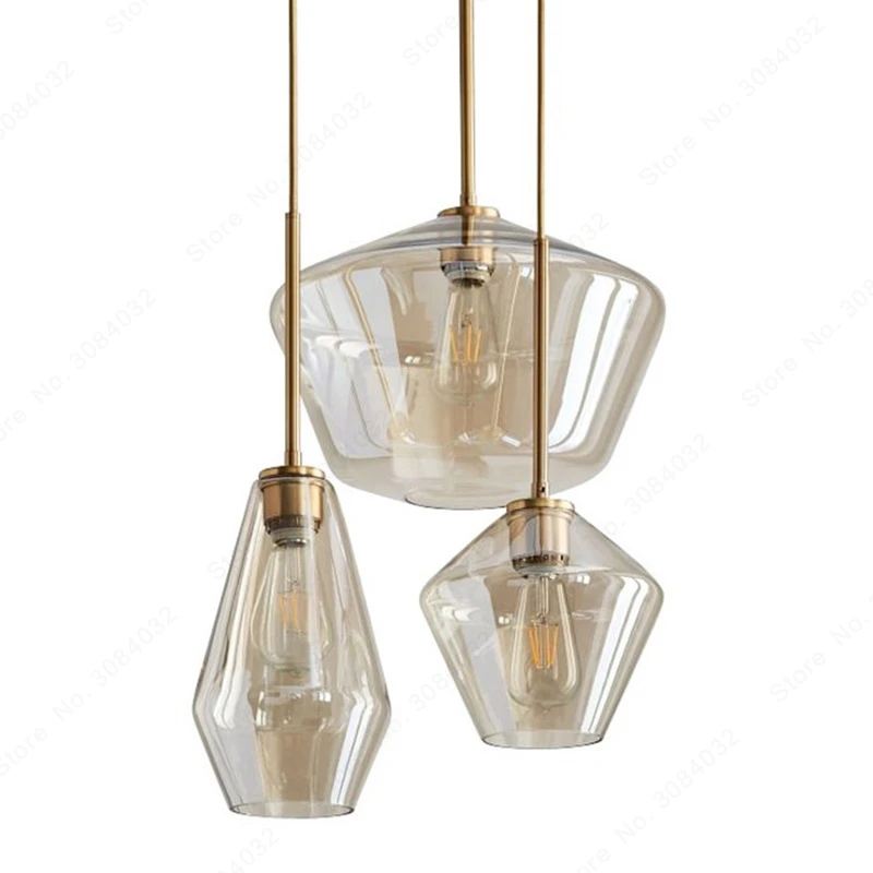 BDBQBL 3Pcs/set Glass Pendant Lamp 110V/220V-240V LED Smoking Pendant Lights Modern Parlor Restaurant Transparent Hanglamp