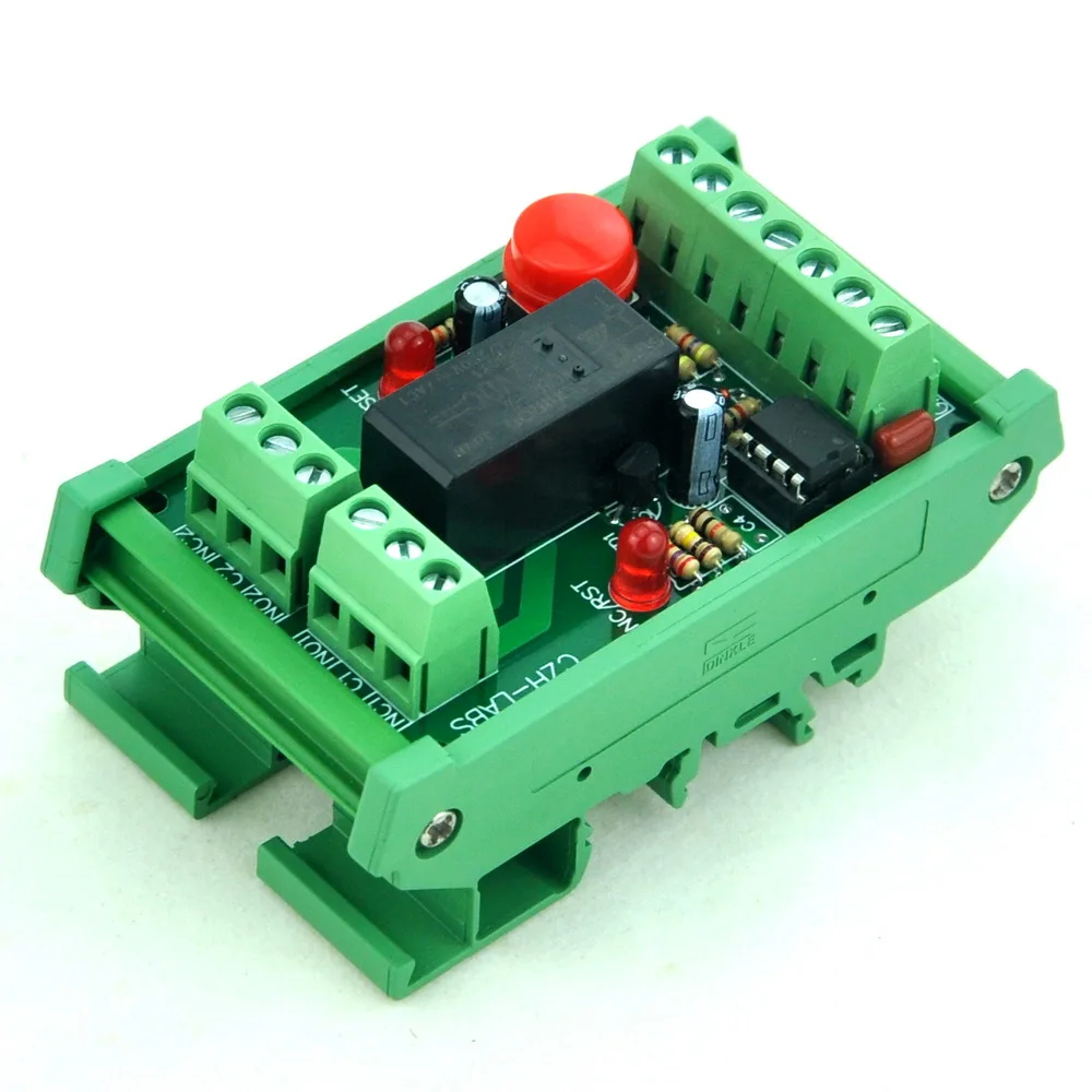 DIN Rail Momentary-Switch/Pulse-Signal Control Latching DPDT Relay Module, 24V