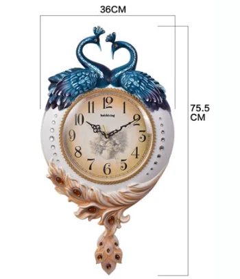 

Creative Retro Wall Clock Living Room Bedroom Wall Decoration Clocks Peacock Nostalgic Ornaments Wall-mounted Clocks Pendulum