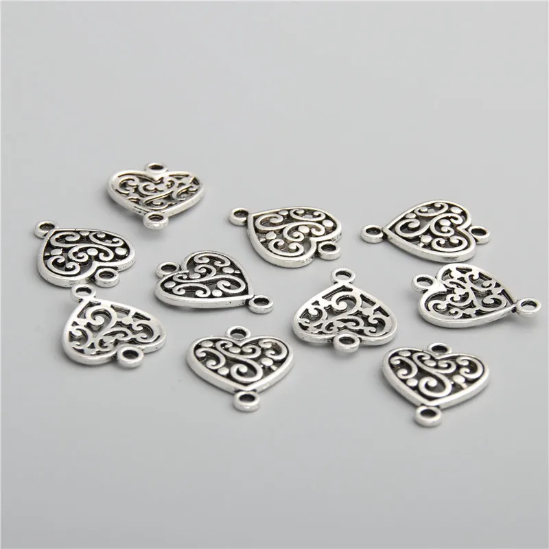 40pcs Zinc Alloy Heart Shape With Flower Connector Charms Diy Jewelry Findings Accessories Wholesale A2744