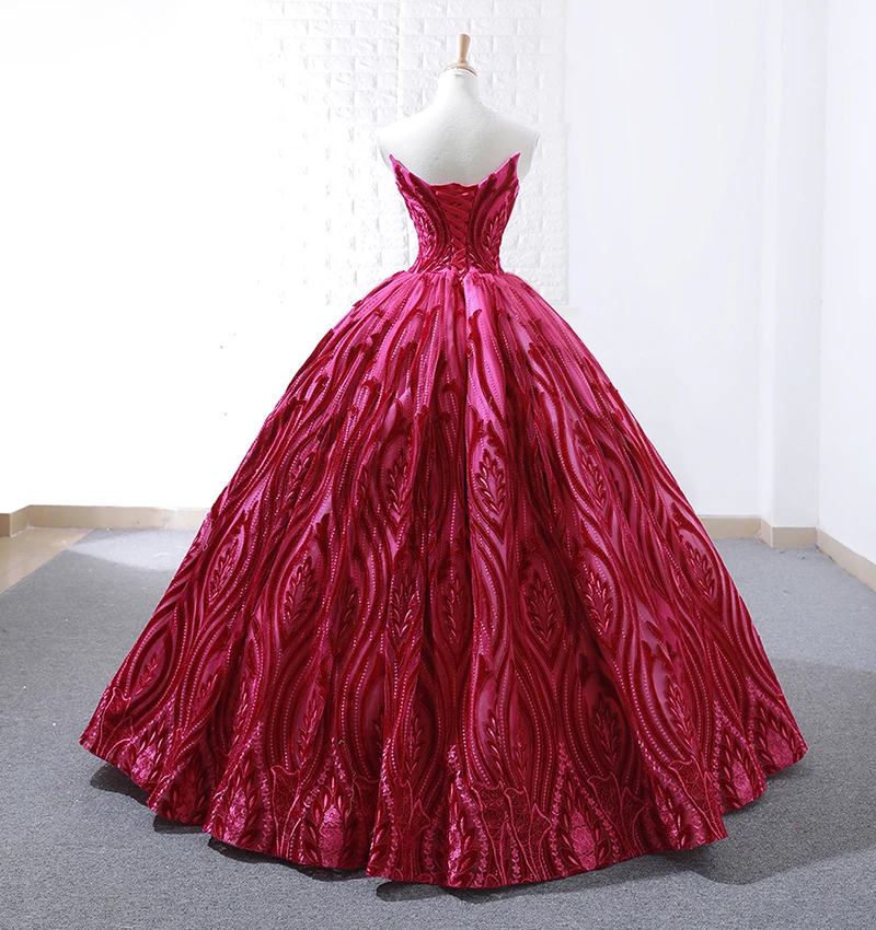 RSM66723 Luxury Rose Red Evening Dress Ball Gown Strapless Wedding Party Dress Sexy Sleeveless Ladies Prom Dresses 2020 Newest