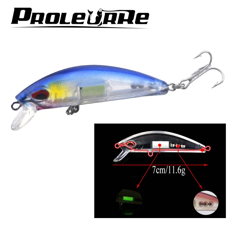 Proleurre 1Pcs Luminous Minnow Lure Japan Laser Hard bait Aritificial ABS fish Wobblers Fishing Lures Good Crankbaits Peche