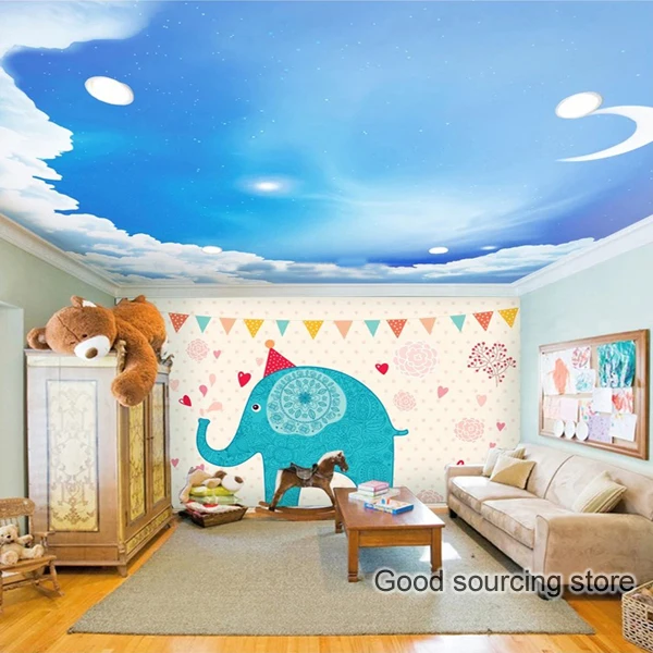 blue sky moon clound ceiling wallpaper for kids child