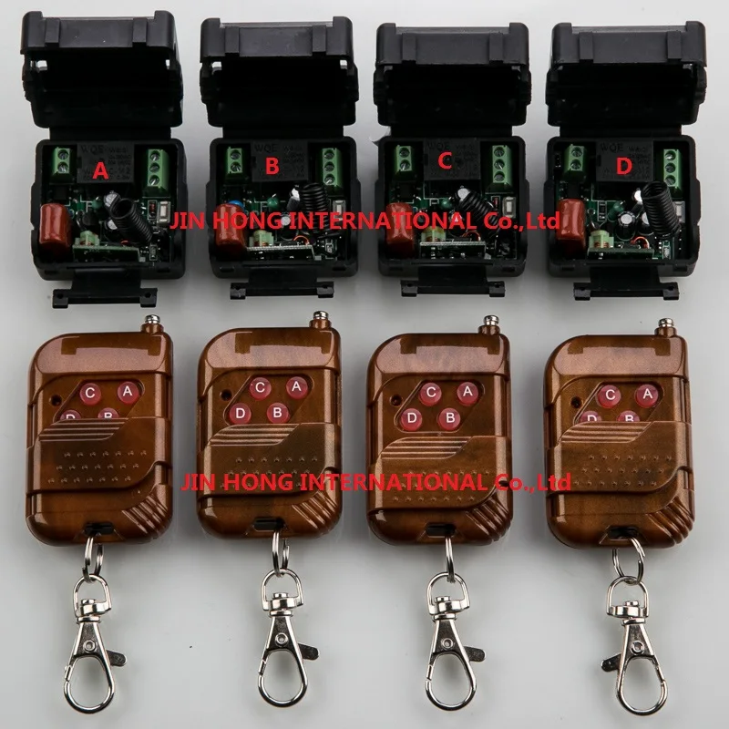 

AC220V 10A 1Channe RF wireless remote control switch System teleswitch 4pcs Transmitter + 4pcs Receiver Learning code
