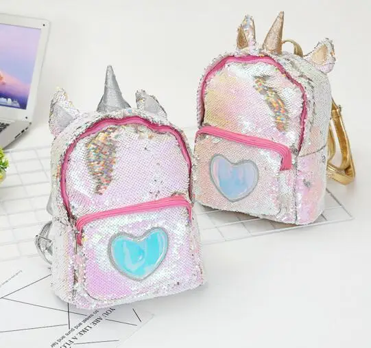 2022 Women Sequins Backpack Cute Unicorn Schoolbag For Teenage Student Girls Satchel Female mochila de couro Backpack School Bag