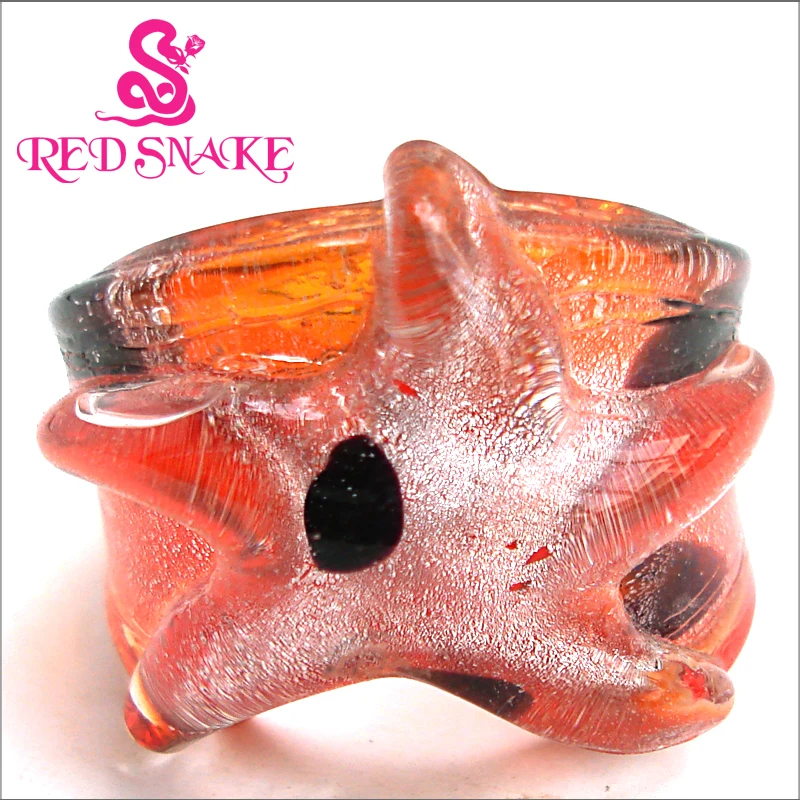 RED SNAKE Fashion Ring Handmade starfish with Champagne color stereoscopic Design Murano Glass Rings