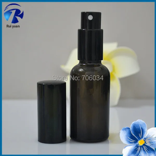 

Small Black Glass Bottle Cork Stoppers Essential OIil Black 30ml 1 oz Round Airless Pump Bottle Glass Perfume Bottles with Spray