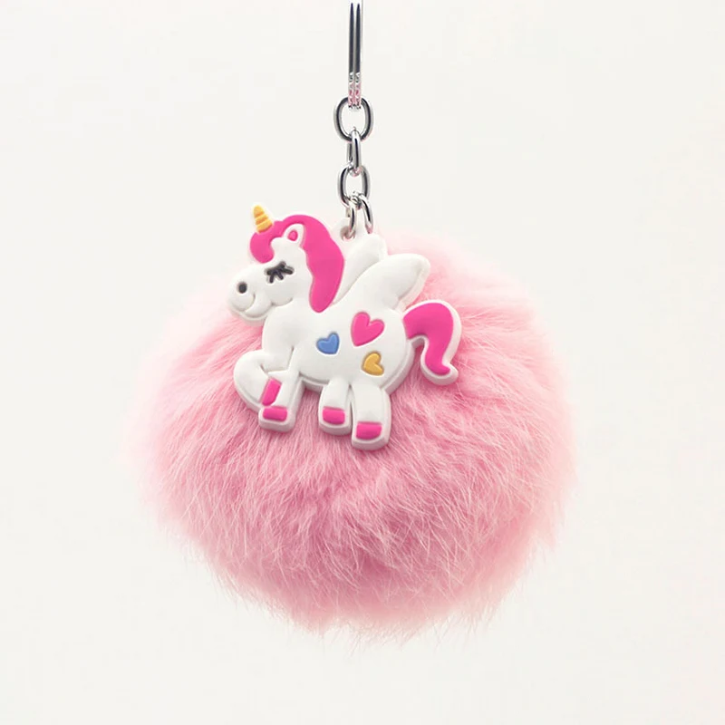 Original New Fluffy Fur Ball Pompon Unicorn Keychain Women Pom Pom Fur Ball Keyring Horse Charm Bag Trinket Wedding gift