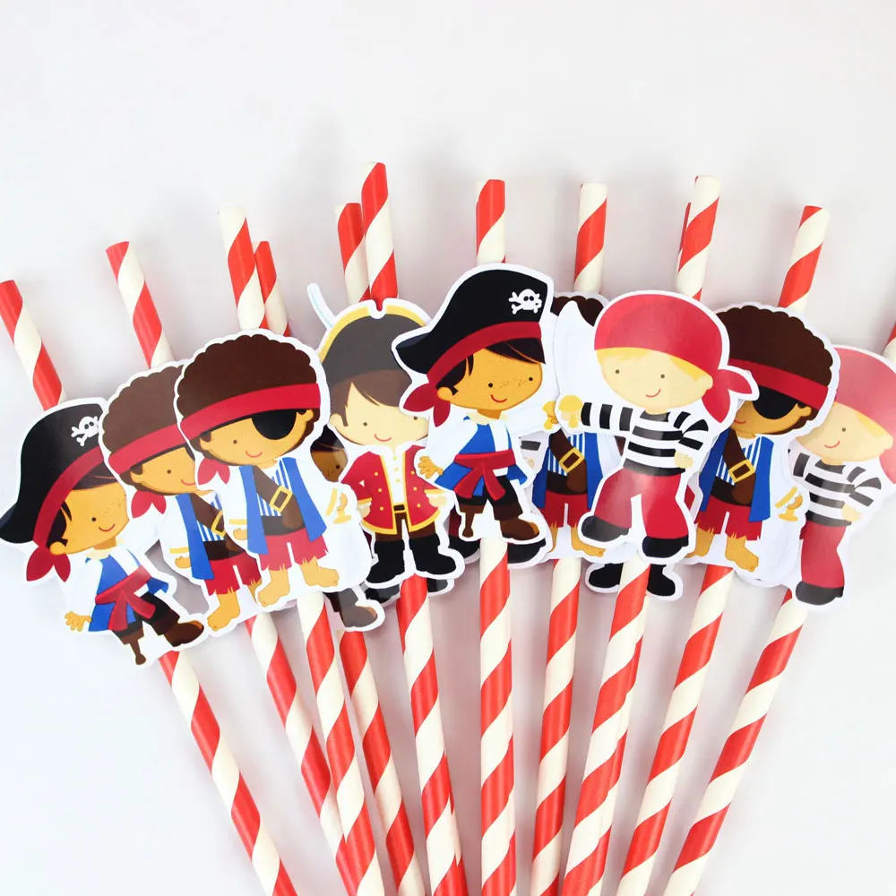 Pirate Straw 20PCS Paper Straws Birthday Party Festive Supplies Decoration Paper Drinking Straws Pirate Character Straws