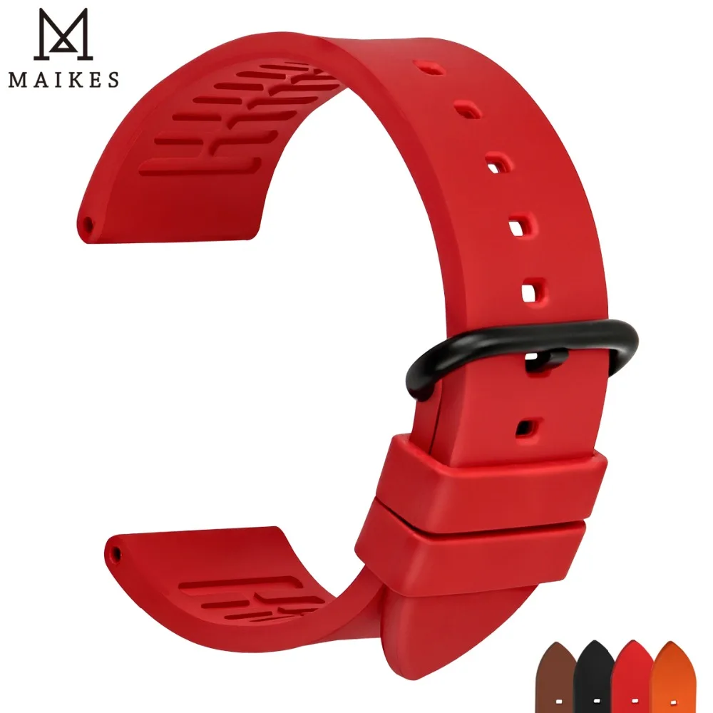 

MAIKES Sports Watch Accessories Watchbands 20mm 22mm 24mm Fluoro Rubber Watch Band Fashion Rose Red Watch Strap For Casio