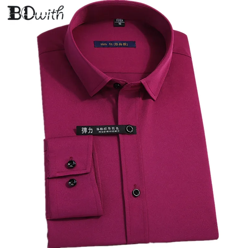 Nieuwe Collectie Fuchsia eSolid Shirts voor Mannen Lange Mouwen Mannelijke Social Business Jurk Werk Mannen Business Shirts Formele 4XL