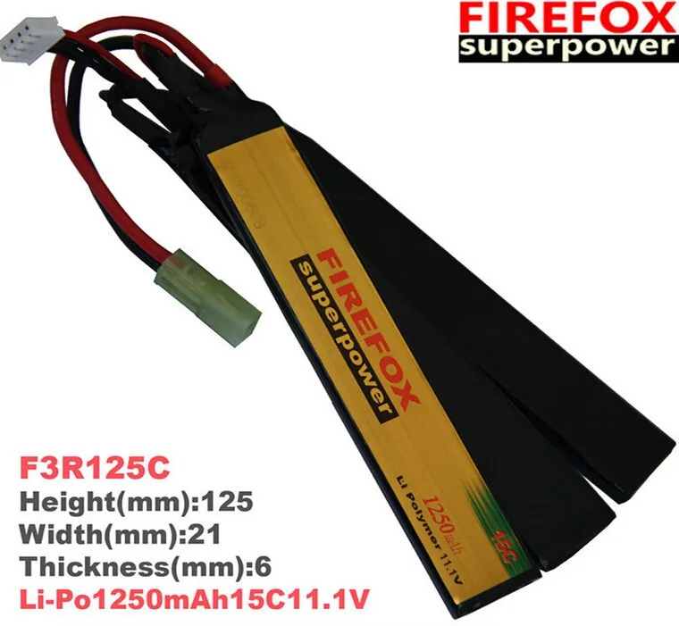 1pcs 100% Orginal FireFox 11.1V 1250mAh 15C Li-Po Polymer 3 cell Battery AEG Airsoft Battery F3R125C Drop shipping