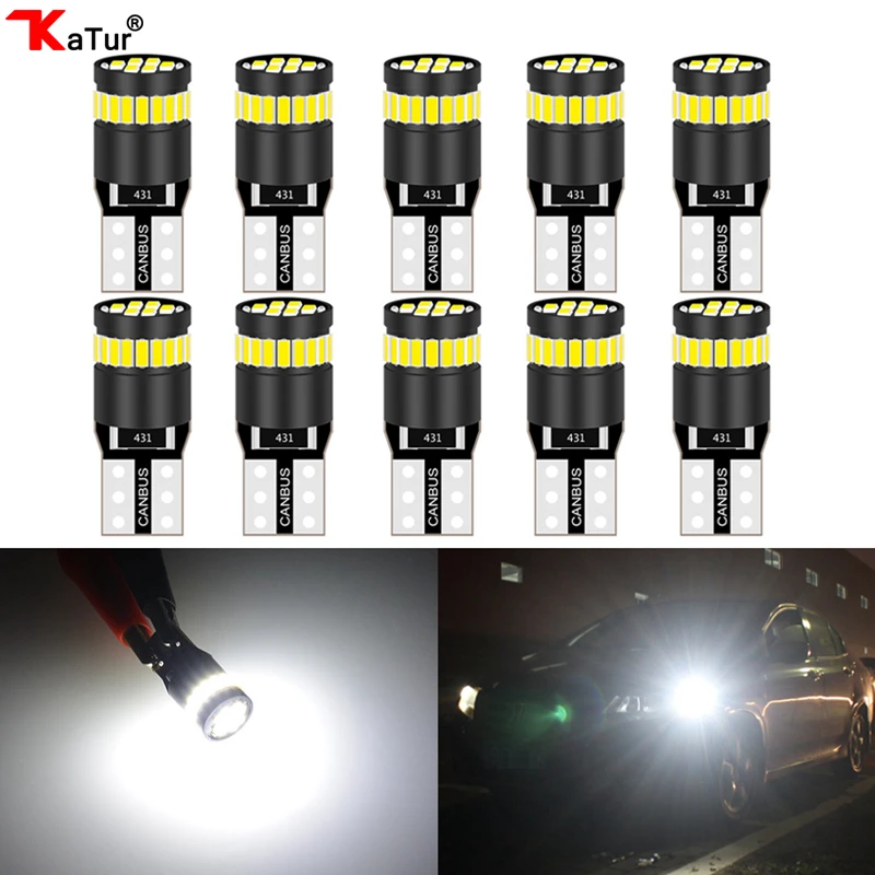 Katur 10pcs T10 Led Canbus W5W 194 168 2825 Lamps Car Dome Map Door Trunk License Plate Lights White 12V Wedge Diode Bombilla