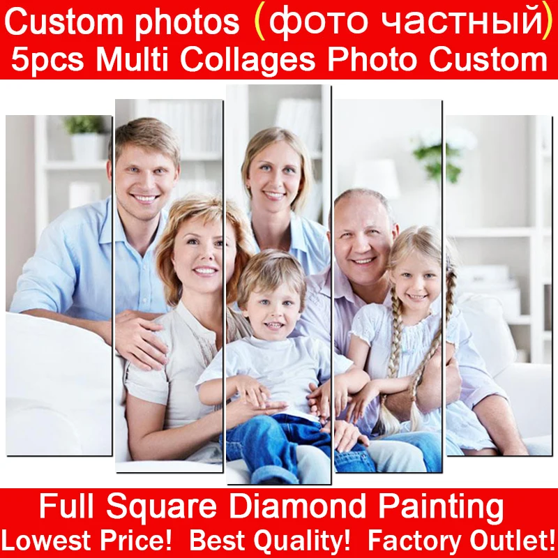 

5pcs Multi Collages Photo Custom Full Square Diamond Embroidery Diy 5D Diamond Painting 3D Cross Stitch Mosaic Home Decor Gift