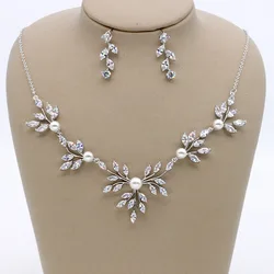 SLBRIDAL Copper Wedding Cubic Zircon Jewelry Set Bridal CZ Necklace Earring Set Banquet Party Jewelry Set Bridesmaids Jewelry