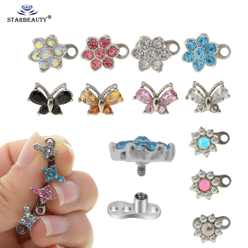 1PC 100% Surgical Steel 14G Micro Skin Diver Dermal Piercing Crystal Top Dermal Anchor Jewelled Piercings TopS Hide in Body