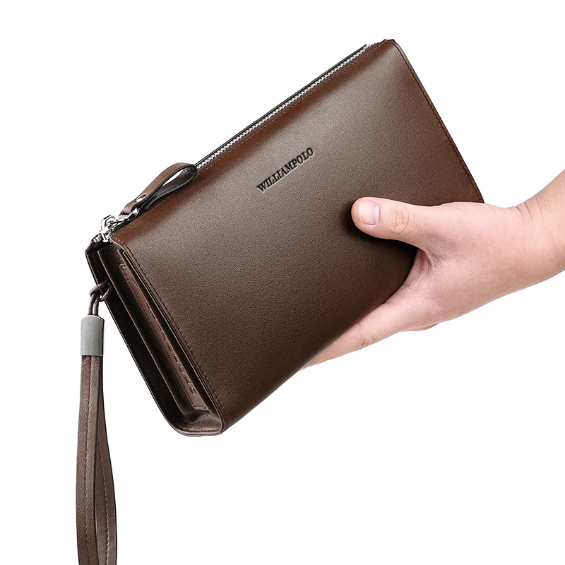 Leather zipper handbag fashion handbag men\'s WALLET business men\'s bag large capacity handbag