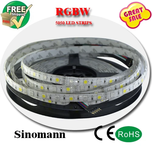 rgbw led strip Light Waterproof DC12V SMD 5050 5M/roll IP65 60Leds/M 300 LEDS/roll led rgbw Flexible Bar Light for home deco