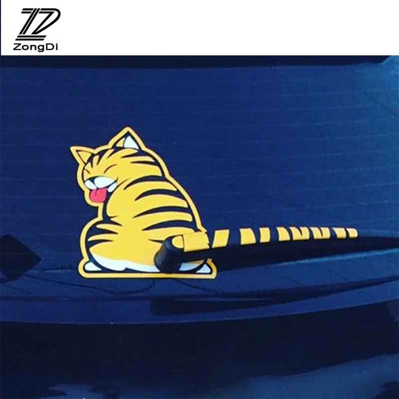 ZD 1Pc Car Rear Window Wiper Cat Stickers Creative for Lada Toyota Corolla c-hr Avensis RAV4 Auris Honda Civic Accord Fit CRV