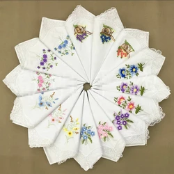 2Pcs/lot Embroidered handkerchief cotton white cotton embroidery lace single side edge handkerchief cotton handkerchief fabric