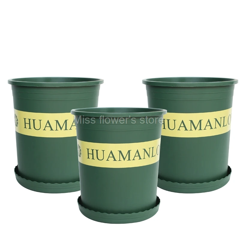 1 Gallon Resin Plastic Flower Pots Round Saucer Container With Tray for Green Flower Plant Vegetable