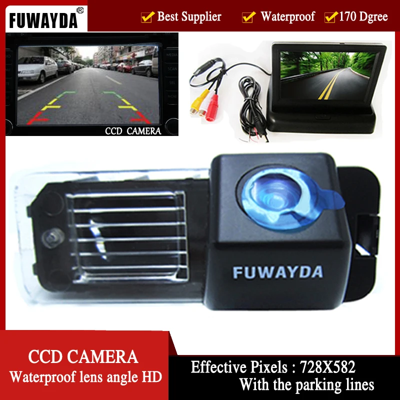 FUWAYDA Color CCD Car Rear View Camera for VW Volkswagen Polo V (6R)/ Golf 6 VI/ Passat CC,with 4.3 Inch foldable LCD Monitor