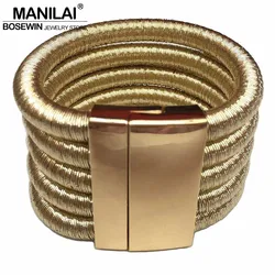 Fashion Magnet Button Multi layers Charm Bracelets For Women Statement Jewelry Cuff Bracelets Bangles 7 Colors MANILAI