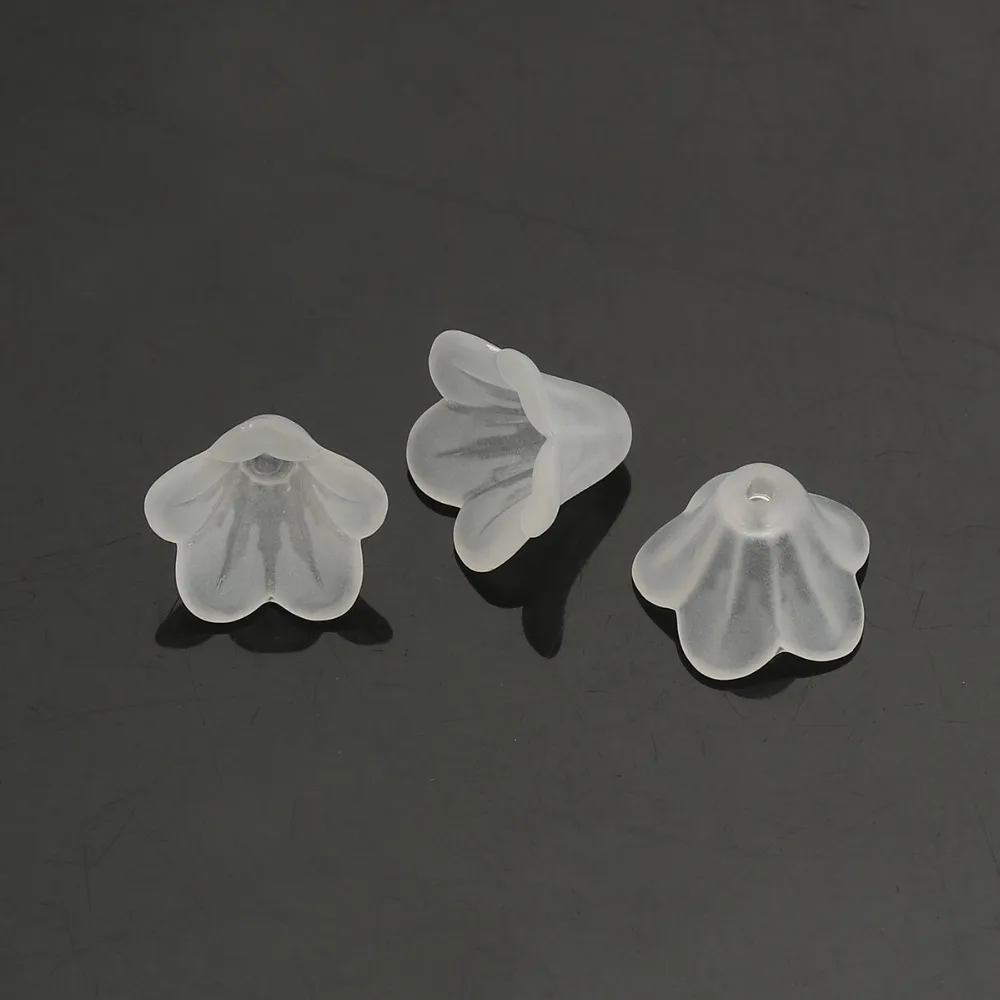 DoreenBeads White Lily Flower Frosted Acrylic Beads 14x10mm, sold per packet of 200(B15307), yiwu