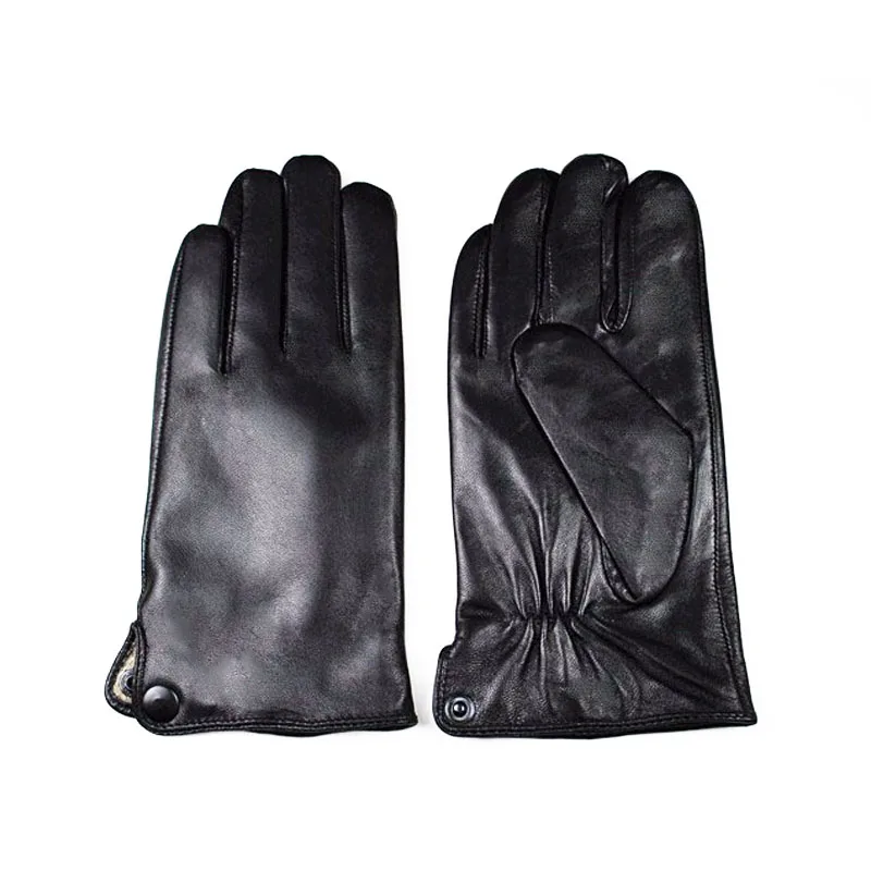 Guantes de cuero de oveja para hombre, forro de lana simple, terciopelo cálido, conducción de coche, ciclismo, moda de otoño e invierno