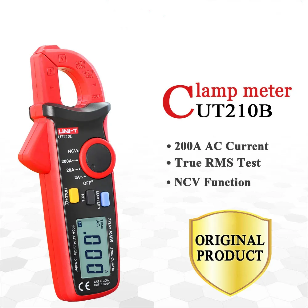 UNI-T UT210B True RMS 200A AC Mini Clamp Meters Ammeter NCV Test Professional Multimeter Digitais LCD Backlight MAX MIN