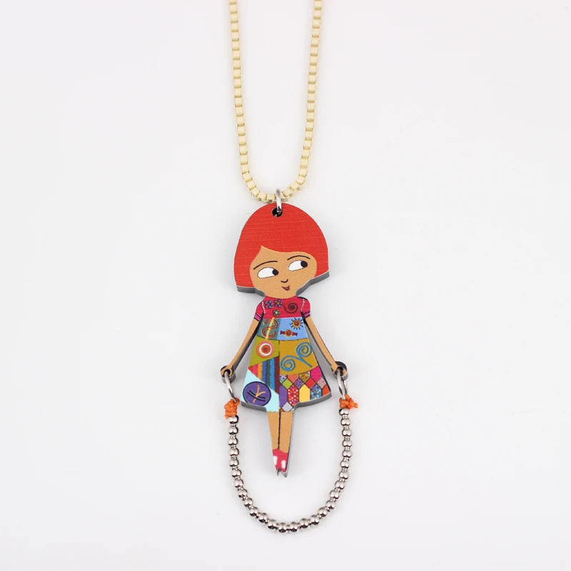 

Bonsny Acrylic Cute Jump Rope Girls Pendant Long Chain Charms Dance Necklace Brand Fashion Jewelry For Women Gifts Accessories