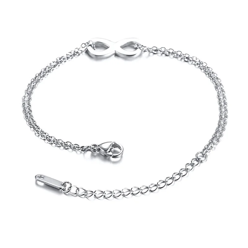 Vnox Temperament Infinity Charm Bracelets for Women Stainless Steel Link Chain Simple Elegant Female Party Jewelry Adjustable