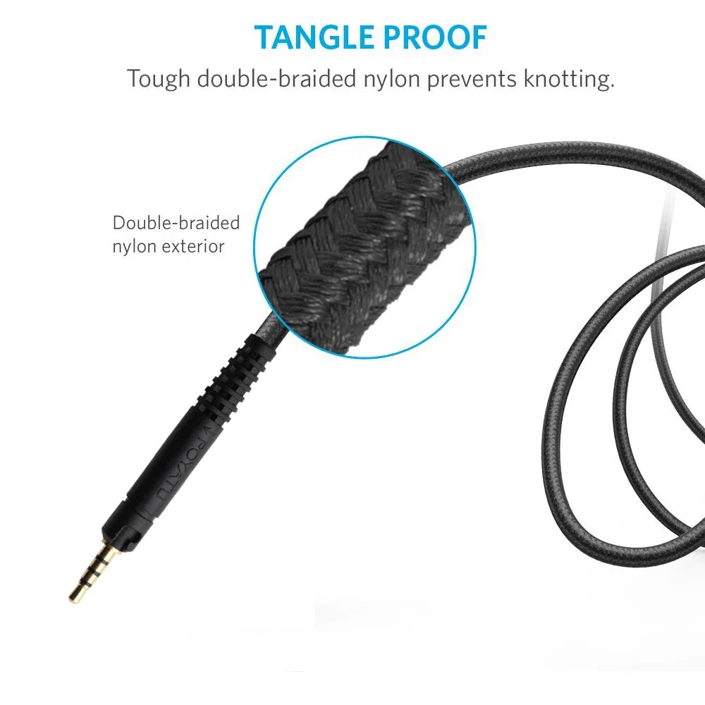 Poyatu 3.5mm Cable for Sennheiser HD569 HD579 HD559 HD 599 HD599 Headphones Cables Upgrade Replacement Cord Braided Black