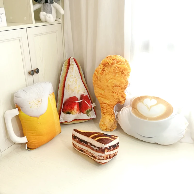 Drop Shipping Simulation Food Shape Pillow Creative Cake Coffee Beer Plush Toys Stuffed Cushion Home Decor Gifts