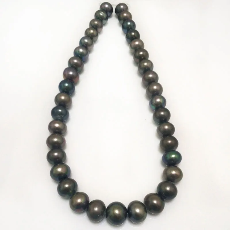 16 inches 12-13mm AA+ High Luster Black Natural Round Pearls Loose Strand