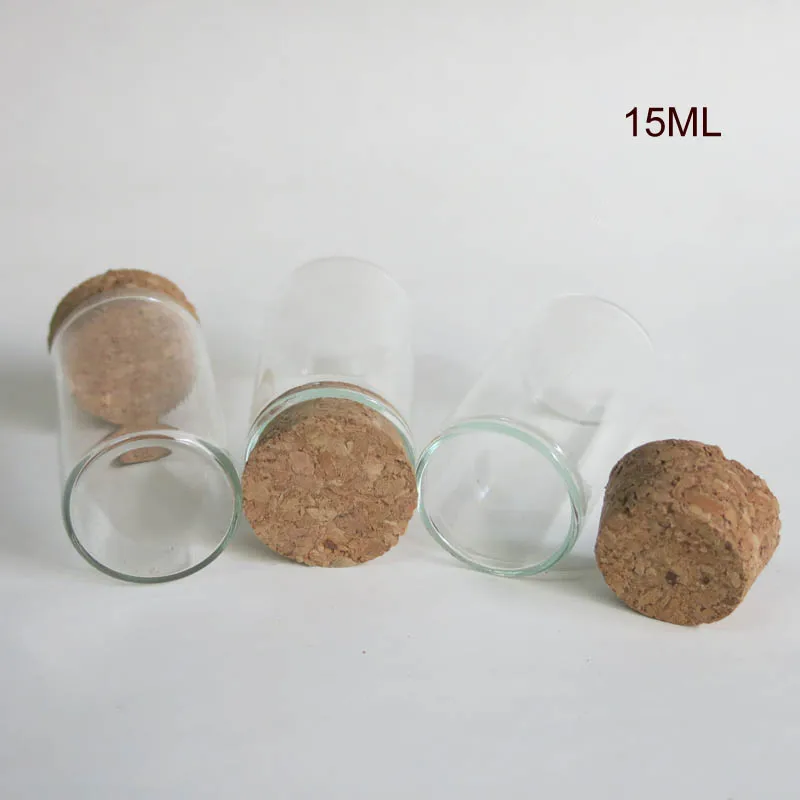 100 x 15ml Empty Glass Container with Wooden Cork 15cc Cork Stoppered Tube Sample Vial 27*50mm Clear Containers Bottle