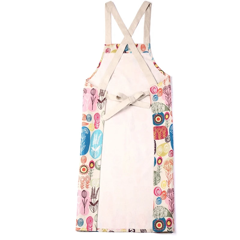 Flowers Print Brief Woman Kitchen Cooking Baking Restaurant Apron Polyester Linen Avental Tablier Cuisine Pinafore Apron BA004