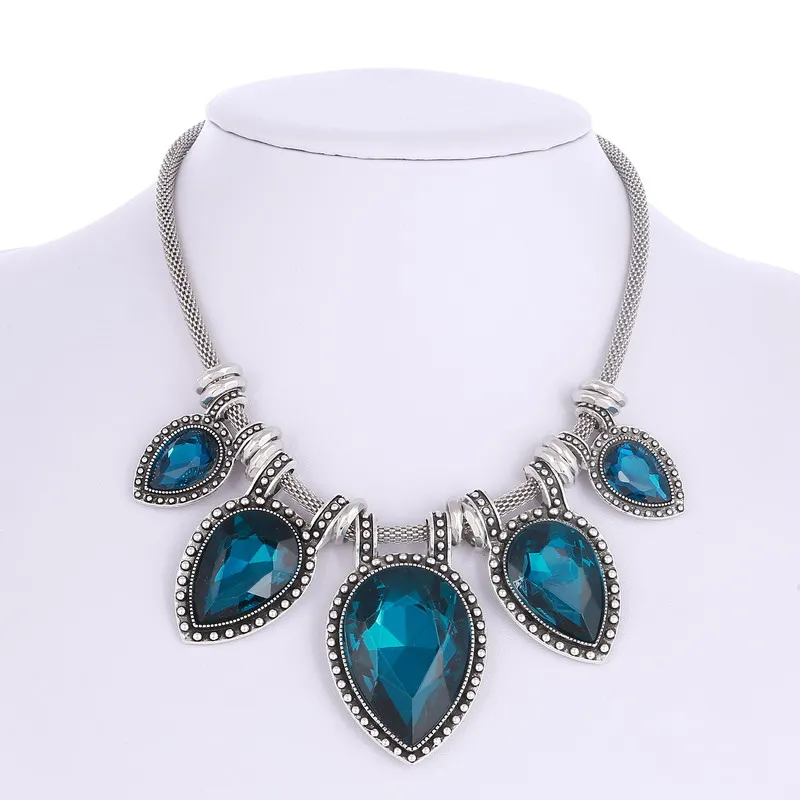 Fashion Statement Maxi Choker Chain Necklace for Women Collares Collier Femme Blue Green White Glass Crystal Wedding Jewelry