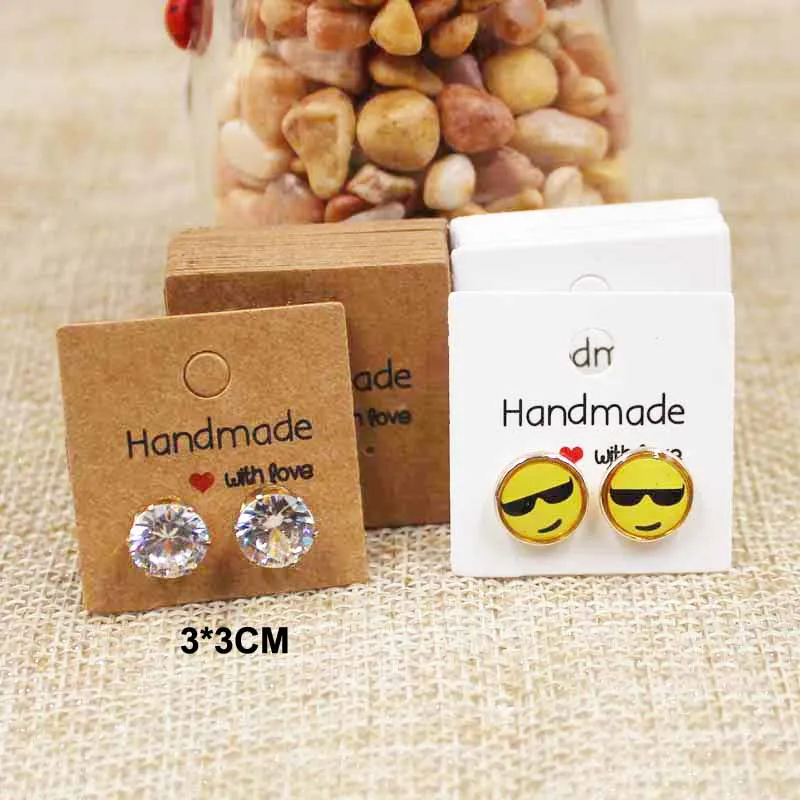 100PCS DIY white/kraft paper handmade stud earring tag square shape small cute earring packing display tag card
