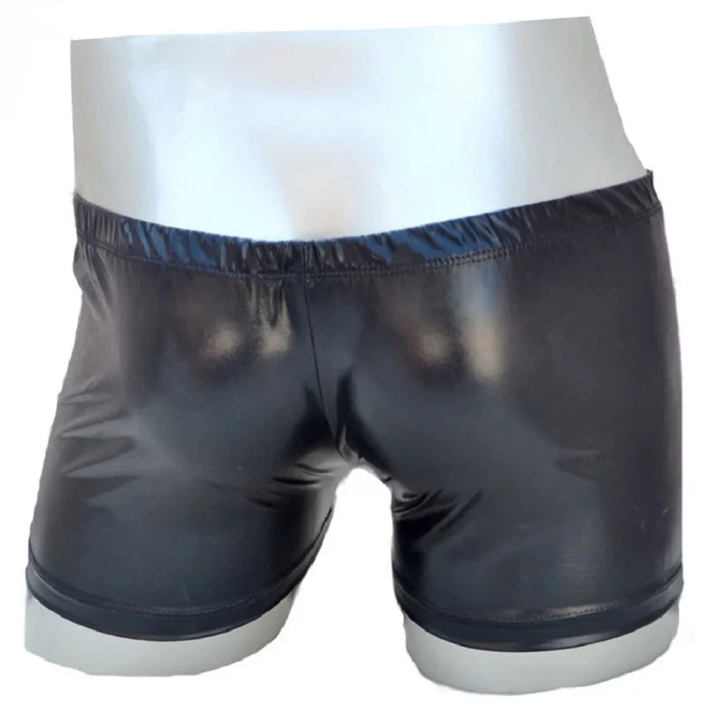 Black Male faux leather trunk low-waist sexy men\'s rings  panties cool boxers