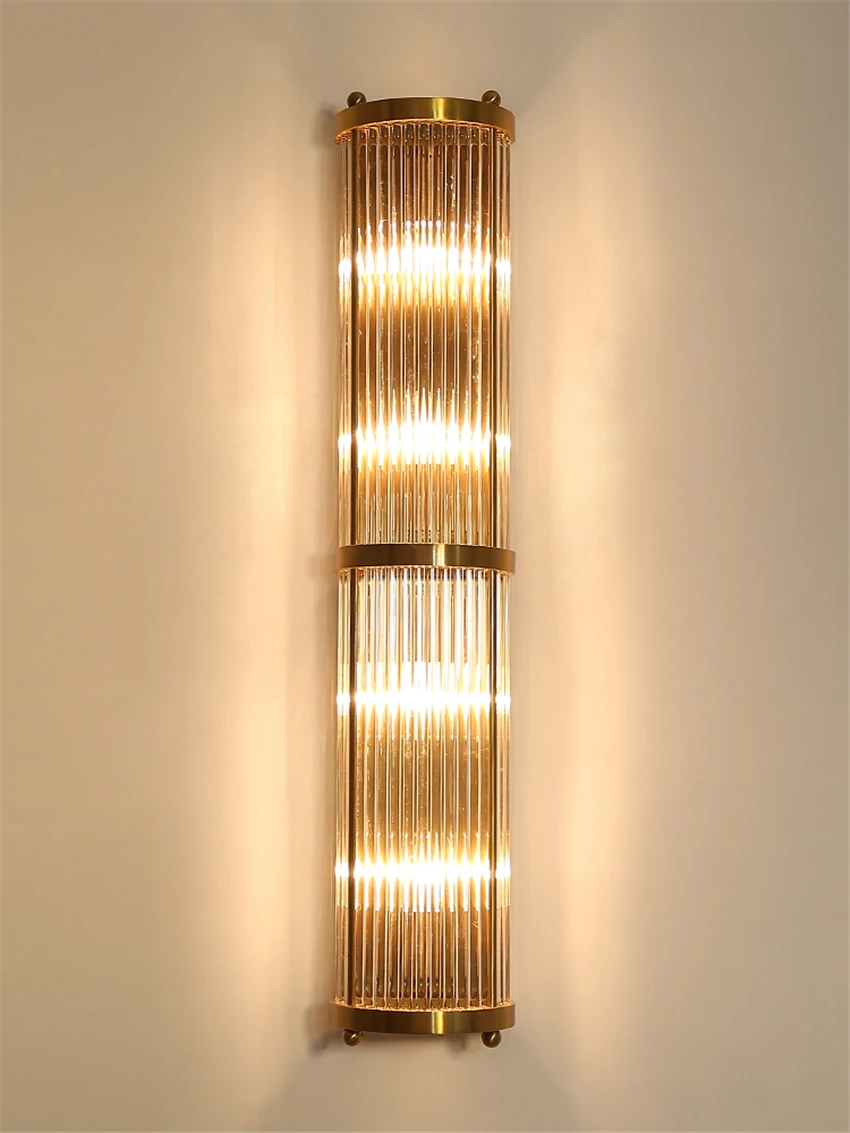 Post Modern Luxurious Crystal Stripe Wall Lamps European Bedroom Bedside Living Room Gold Copper Sconce Wall Lights Luminaires