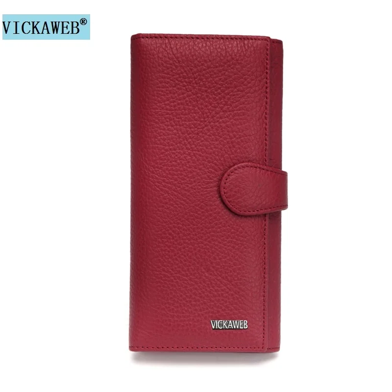 

VICKAWEB New Hasp Wallet Women Genuine Leather Soft Solid Women Purse Long Ladies Leather Wallets Fashion Coin Purses & Holders