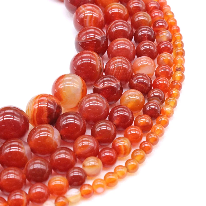 Natural Stone Beads Red Stripe agat Onyx Round Loose Beads 4 6 8 10 12 14mm Fit Diy Space Bracelet Necklace Jewelry Making