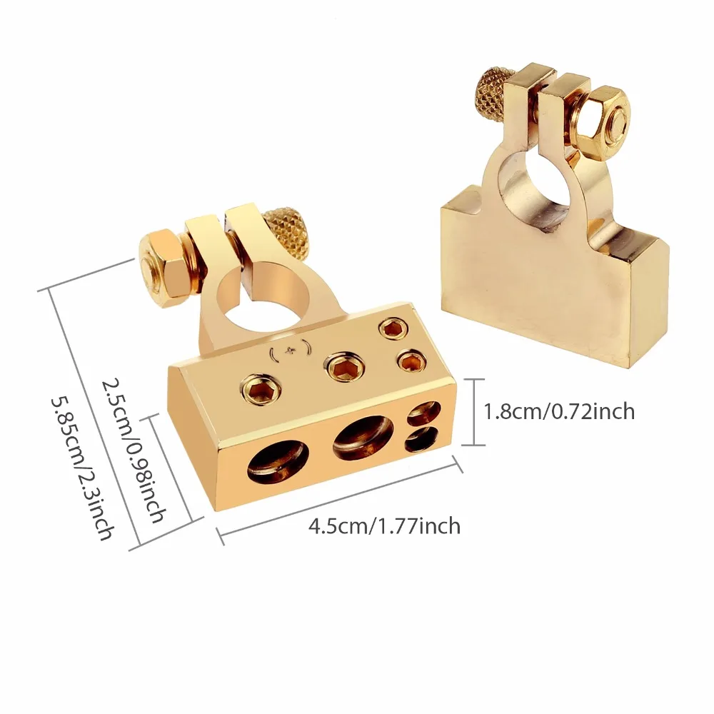 Colorlam Car Battery Terminal Connector w/ Cover Pair Kit Waterproof Dustproof Gold 2/4/8/8 Gauge AWG Gold Terminal Connector