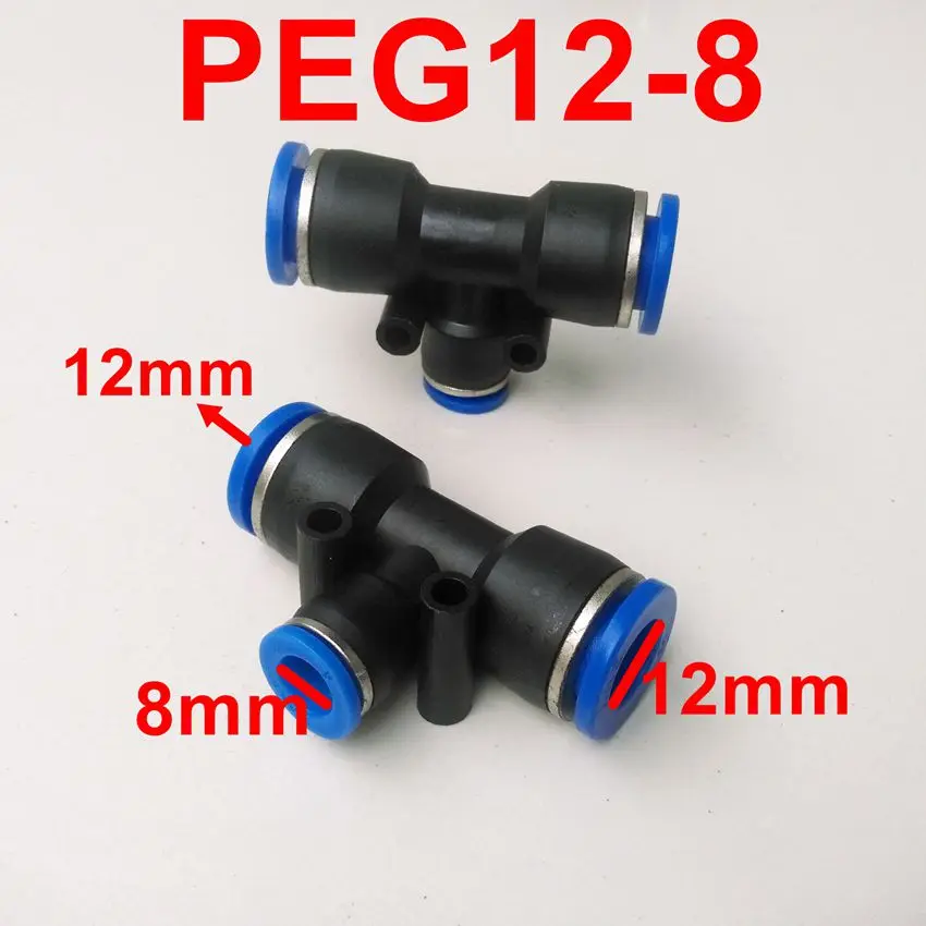 

10pcs/lot T Union Tee Reducer 12mm To 8mm Tube Fitting PEG12-8 T shape Pneumatic Pipe Fitting