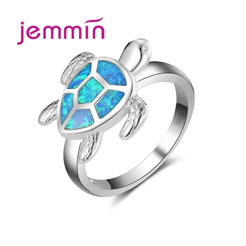 Hot Sale Tortoise Shaped Blue Fire Opal For Women Dance Party Appointment 925 Sterling Silver  Rings Jewelry Size 6 7 8 9