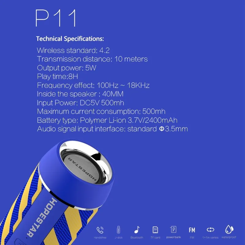 HOPESTAR P11 Altavoz Bluetooth undurchlässig al aire libre altavoces inalmbricos bicicleta porttil Subwoofer Bass Power Bank + LE